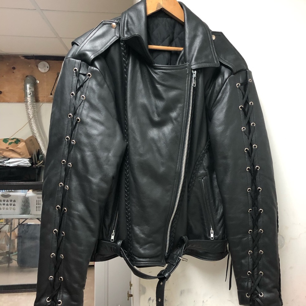 Black Leather Jacket with Lace-Up Sides